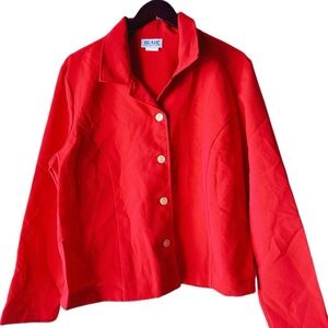 Vintage 90s Blair Crimson Red Shacket Shirt Jacket Twee Preppy Cardigan Blazer